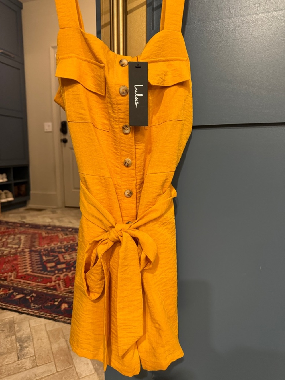 Lulu's Yellow Button-Front Tie-Waist romper